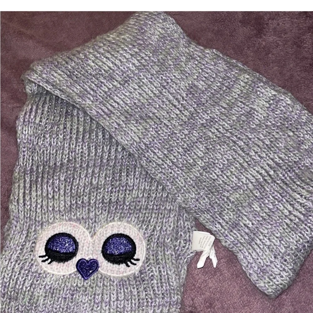 The children’s place owl‎ eyes scarf one size cute gray and purple sparkle shine